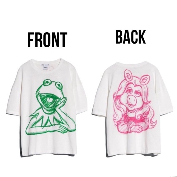 ZARA Disney Nostalgic Muppets Kermit Miss Piggy Casual Graphic Tee - Picture 1 of 10